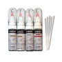 Le kit de restauration comprend un apprêt, de la peinture (première et deuxième couche) et du vernis, dans des marqueurs universels avec pinceau de 20 ml chacun. Le kit contient 5 micro-pinceaux pour réparer les très petits dommages.  L'utilisation du système de peinture à trois couches reproduit exactement le processus de peinture d'origine en usine et offre une finition de la plus haute qualité.  L'apprêt est utilisé pour les dommages profonds.   28,00€ 